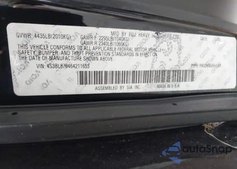 2006 Subaru Legacy 2.5Gt Limited/2.5Gt Spec.b из США, поврежденный, VIN 4S3BL676464211653